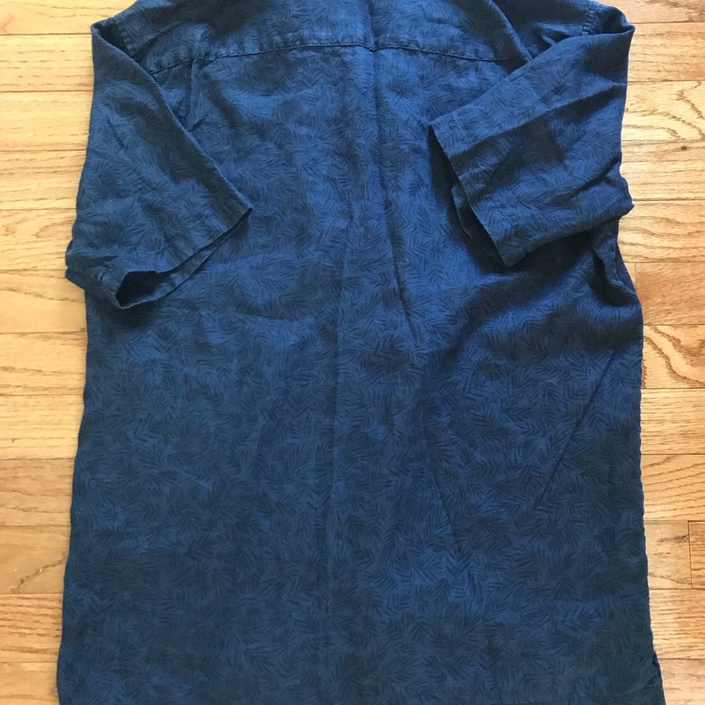 Men’s Short-Sleeved Theory Linen Daze Palm Shirt/ Blue Size S - Picture 3 of 4